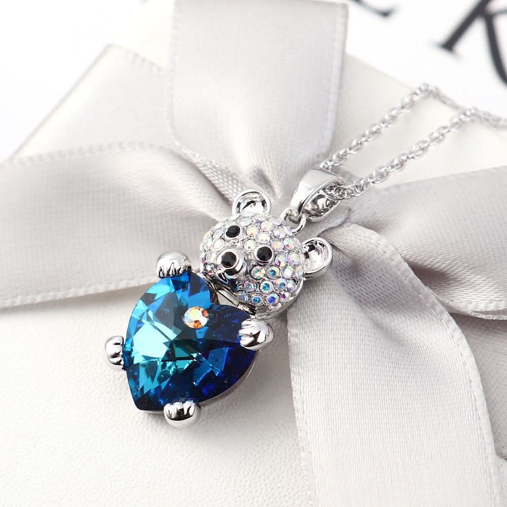 Bear Crystal Heart Necklace - ShopLorca