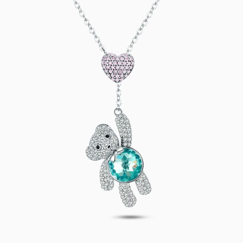 Bear Holding On Heart Necklace - ShopLorca