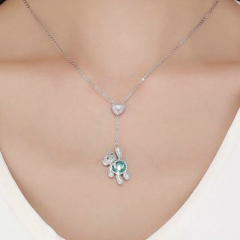 Bear Holding On Heart Necklace - ShopLorca
