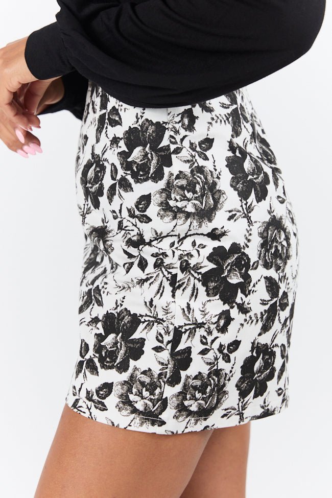 Believe Me Ivory and Black A - Line Floral Mini Skort SALE - ShopLorca