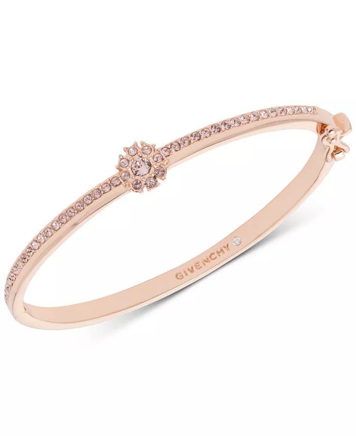 Crystal Flower Hinged Bangle Bracelet - ShopLorca