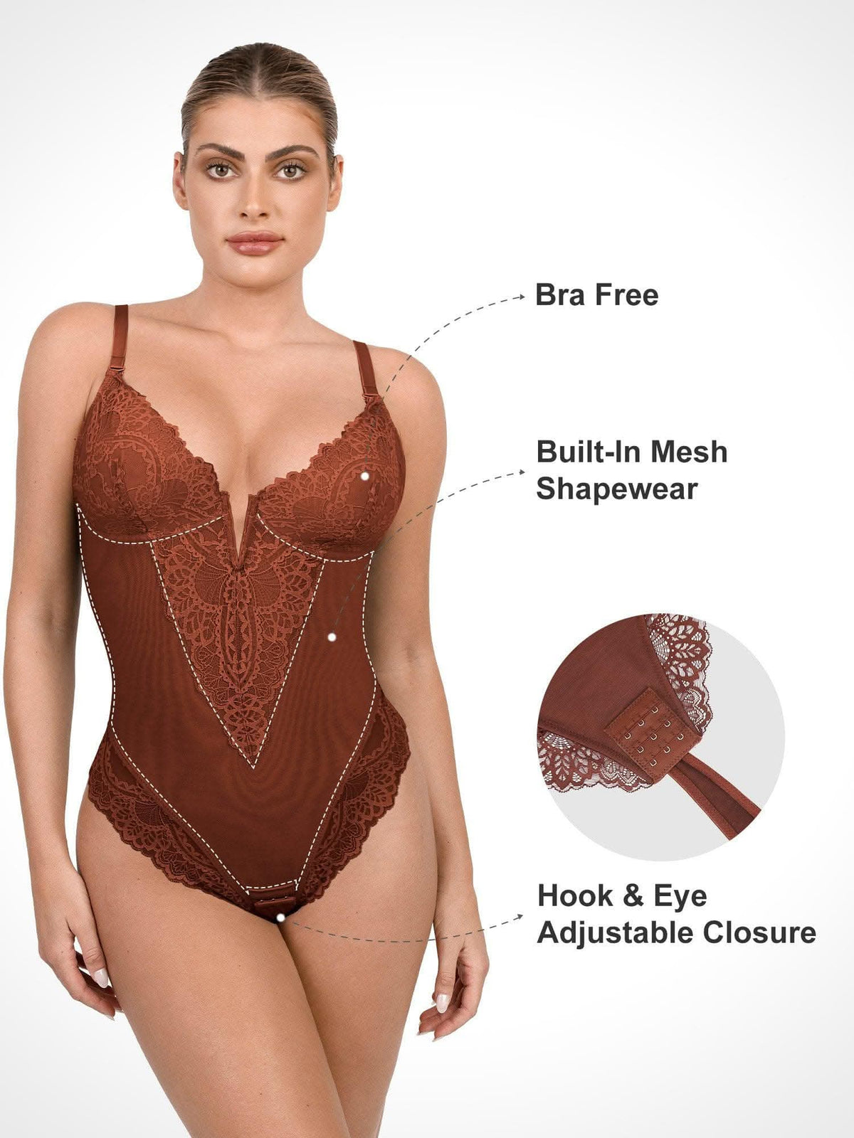 Deep - V Neck Lace Thong Bodysuit - ShopLorca