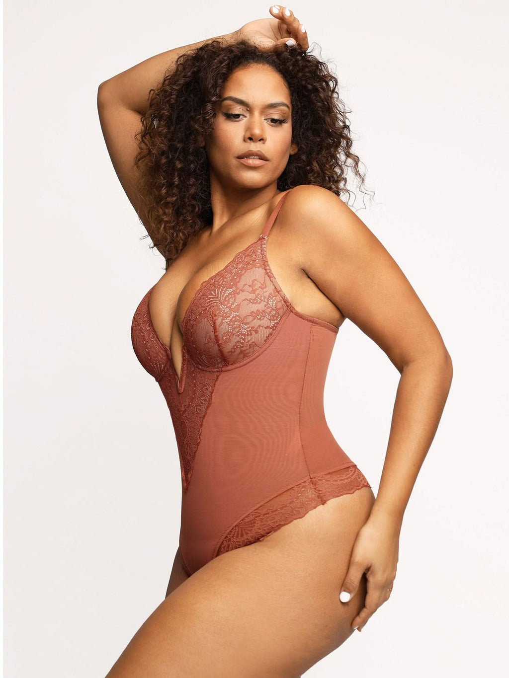 Deep - V Neck Lace Thong Bodysuit - ShopLorca