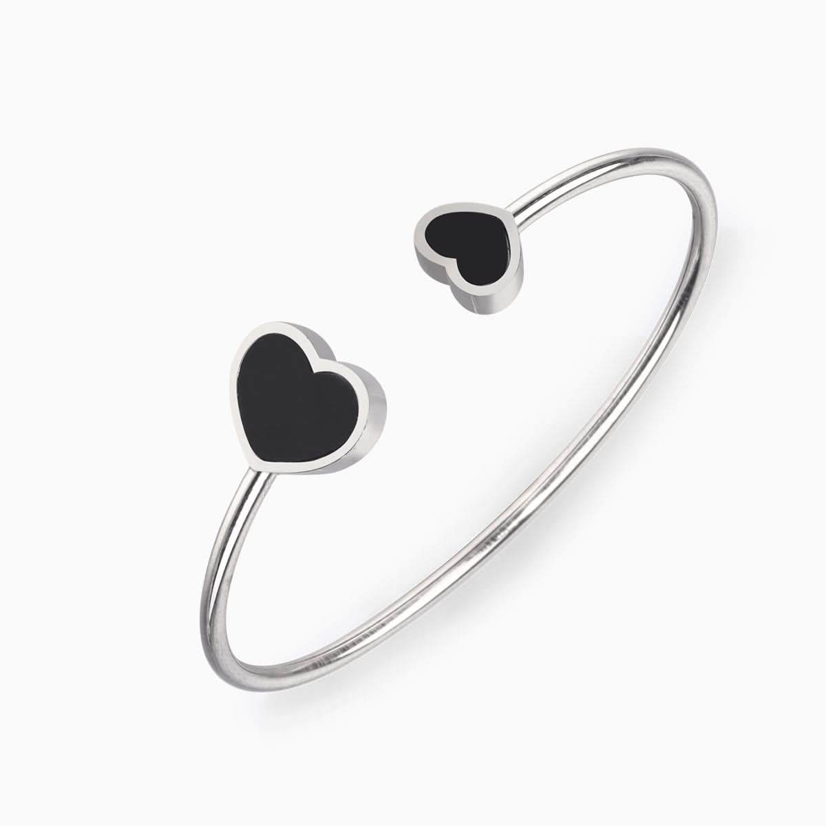 Double Black Heart Cuff Bangle - ShopLorca