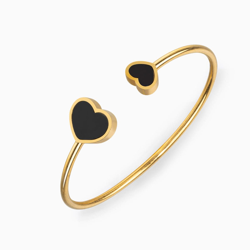 Double Black Heart Cuff Bangle - ShopLorca