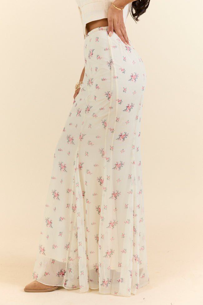 Floral Echo Ivory and Pink Knit Maxi Skirt - ShopLorca