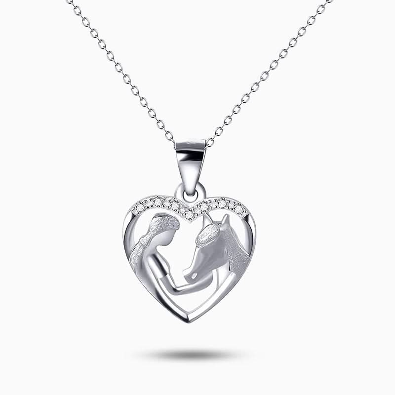 Girl and Horse Affection Heart Necklace - ShopLorca