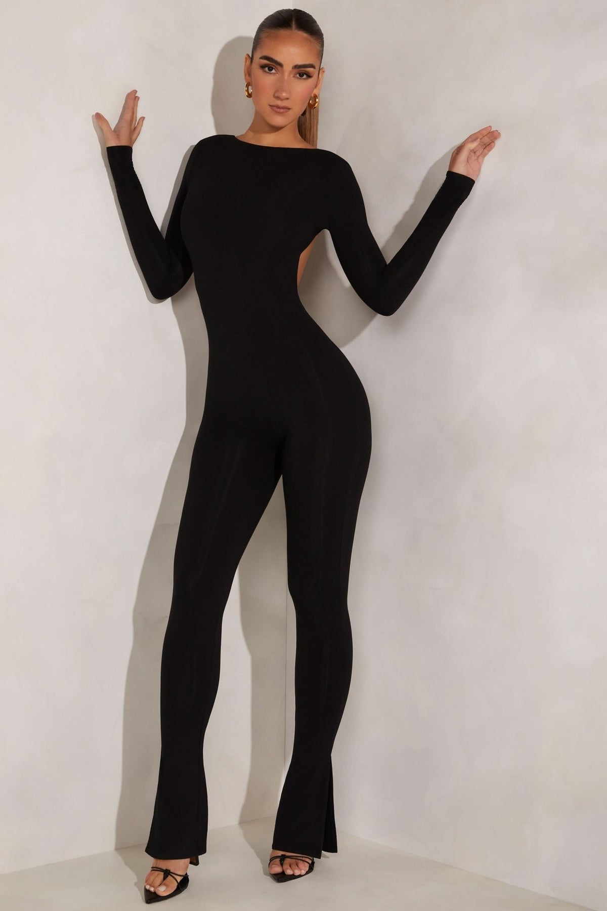 High Neck Open Back Jumpsuit in Black - ShopLorca
