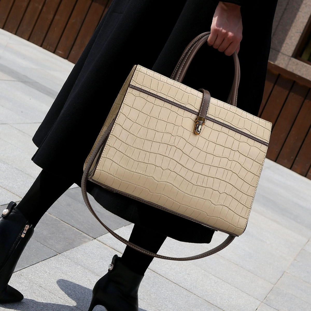 Kate Crocodile Pattern Medium Tote Bag - ShopLorca