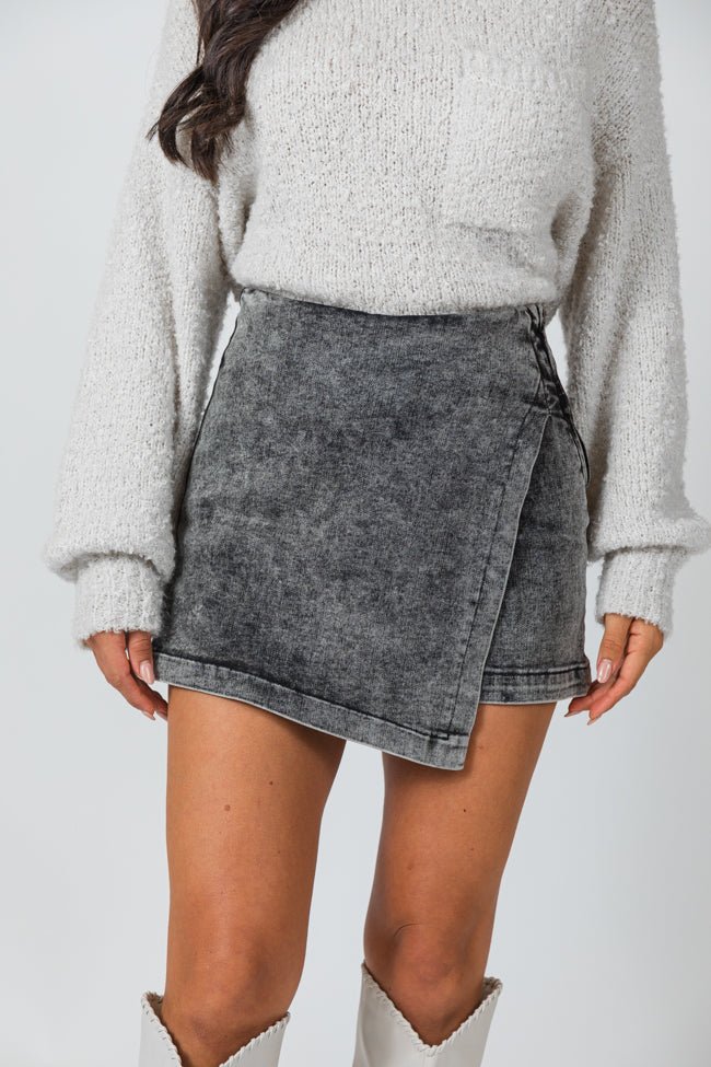 My Favorite Black Acid Wash Denim Skort - ShopLorca