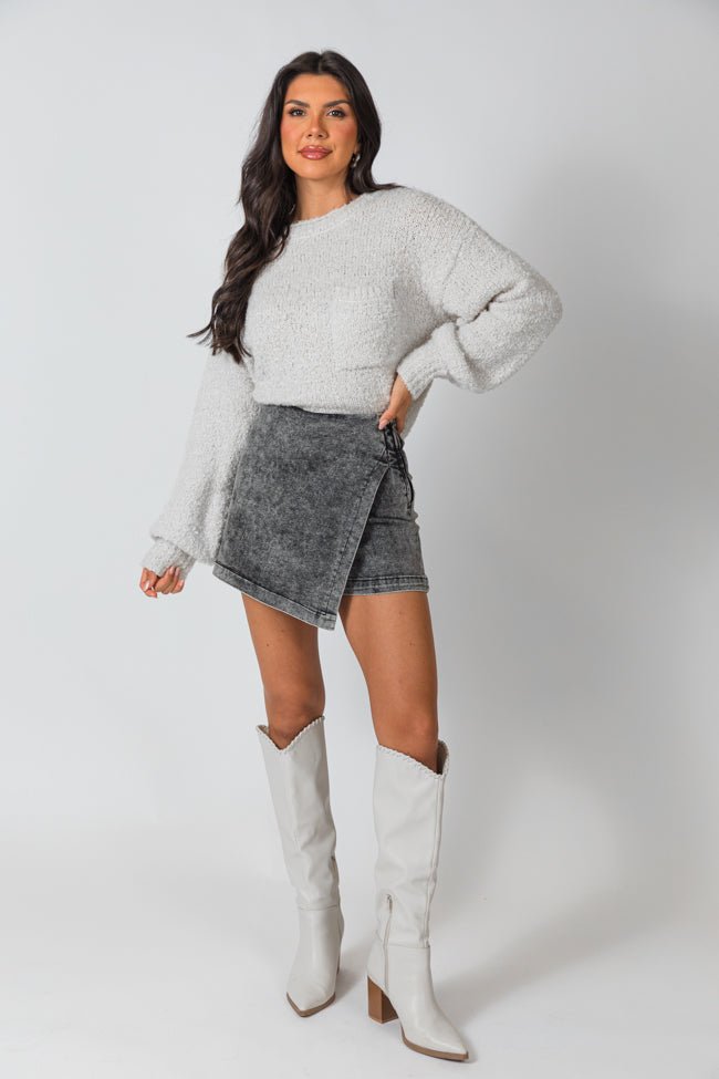 My Favorite Black Acid Wash Denim Skort - ShopLorca