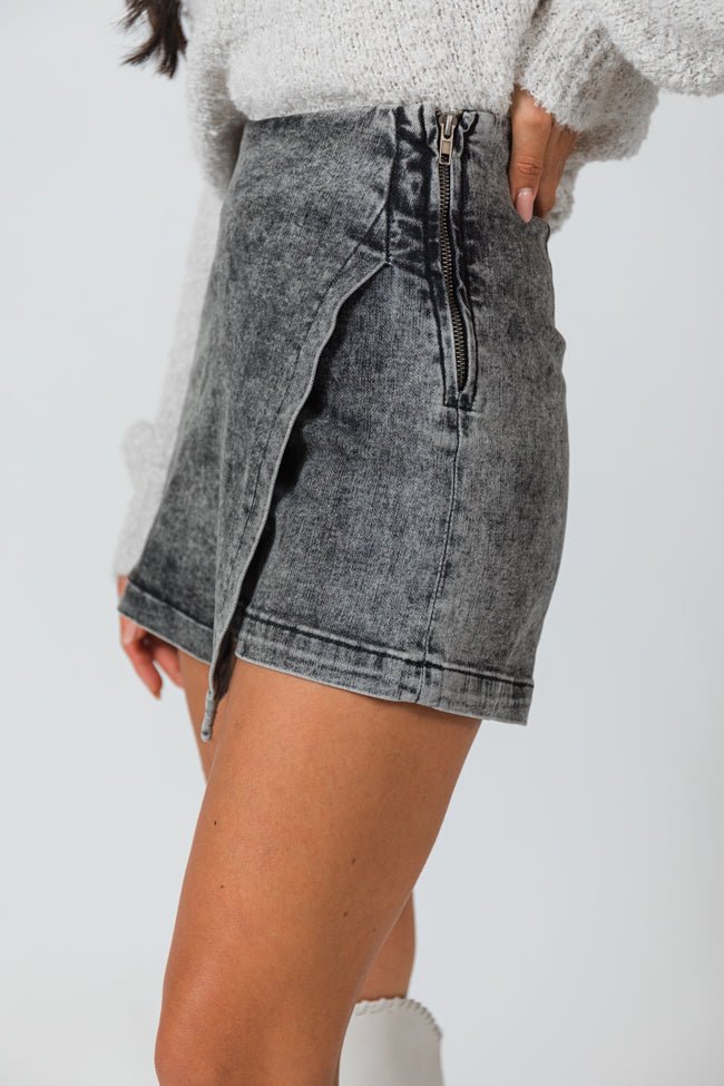 My Favorite Black Acid Wash Denim Skort - ShopLorca