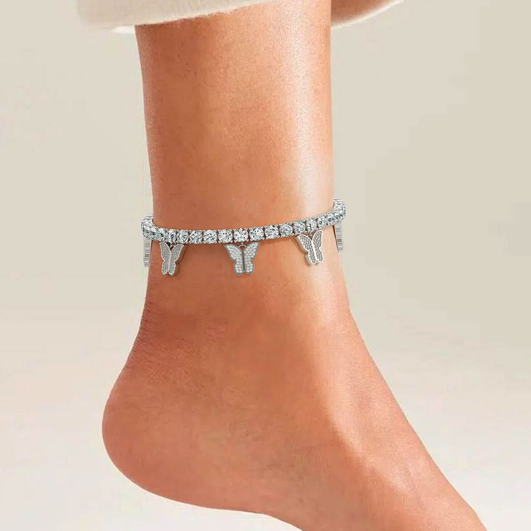 Sparkling Butterflies Tennis Anklet - ShopLorca
