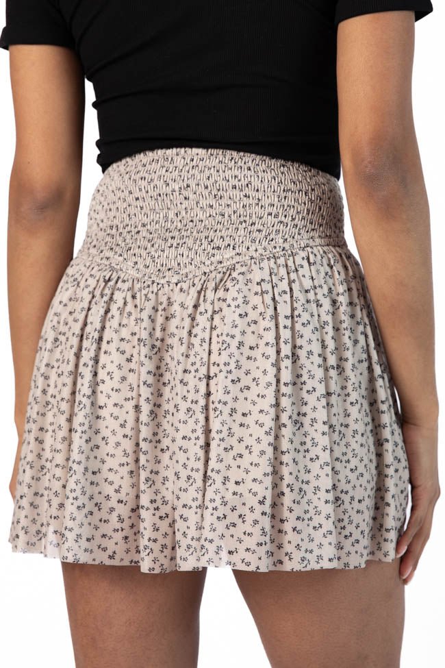 Star - crossed Lovers Tan and Black Corset Waist Floral Mini Skort - ShopLorca