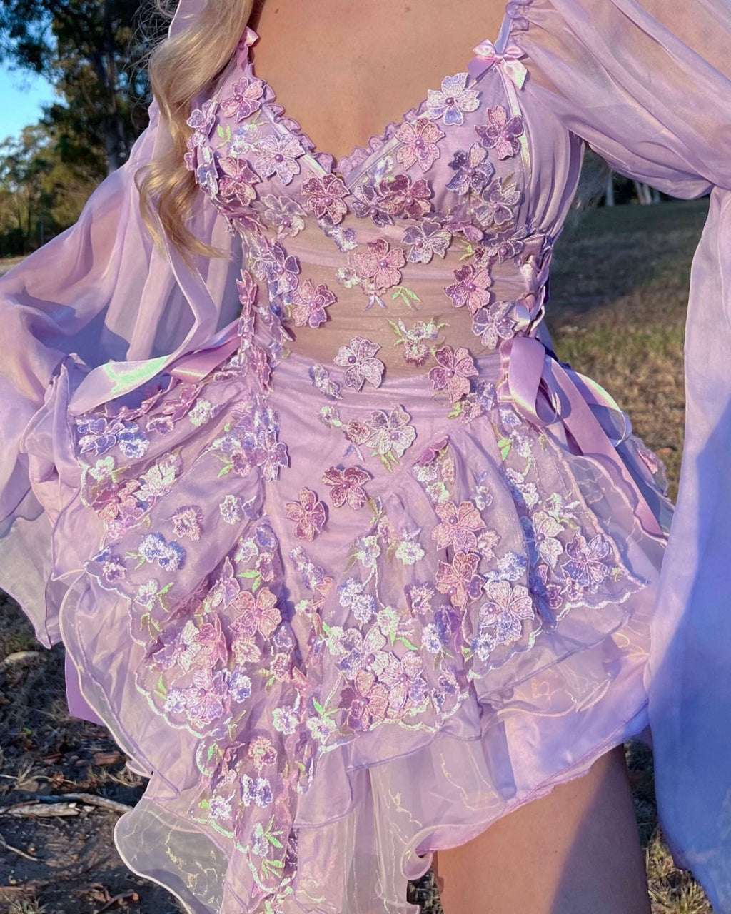 The Fleurette Fairy Silk Mini Dress・Lavender - ShopLorca