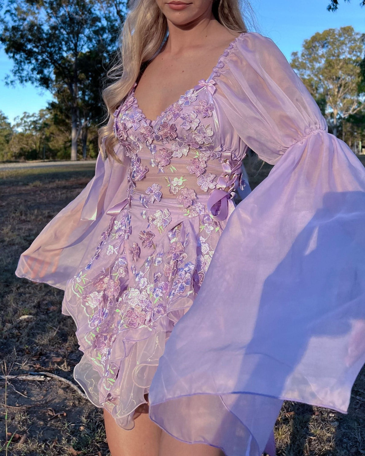 The Fleurette Fairy Silk Mini Dress・Lavender - ShopLorca