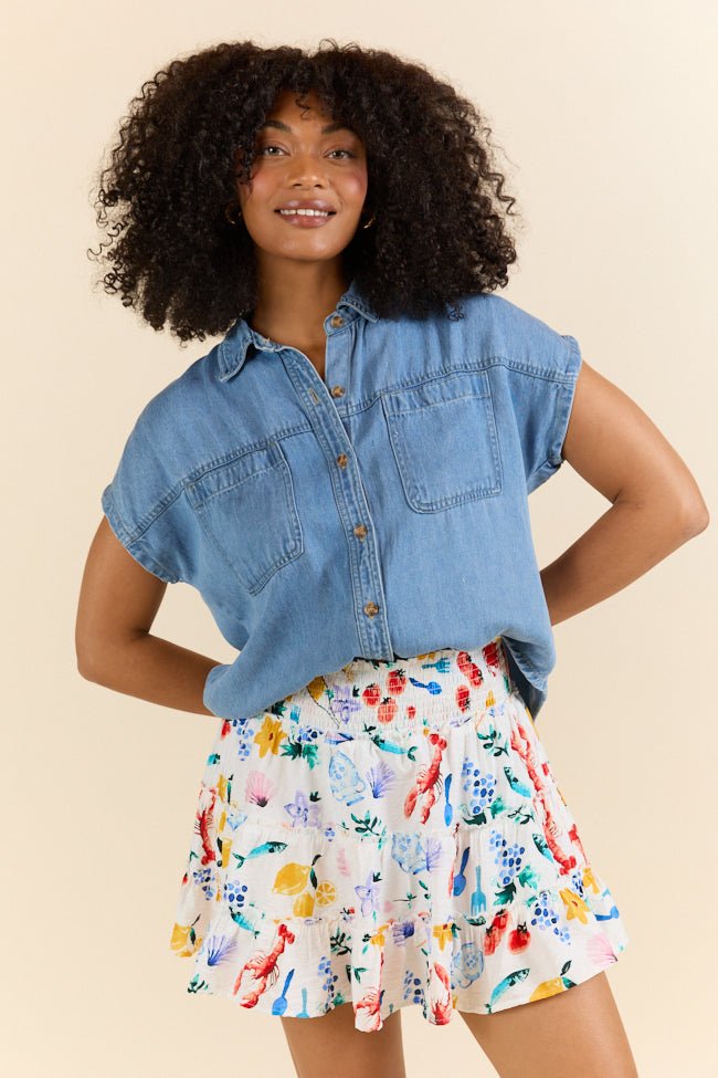 Through The Garden Ivory Multi Icon Mini Skort - ShopLorca