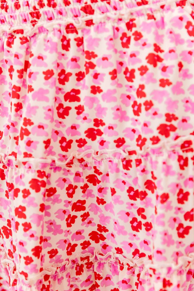 Through The Garden Ivory Pink And Red Floral Mini Skort SALE - ShopLorca