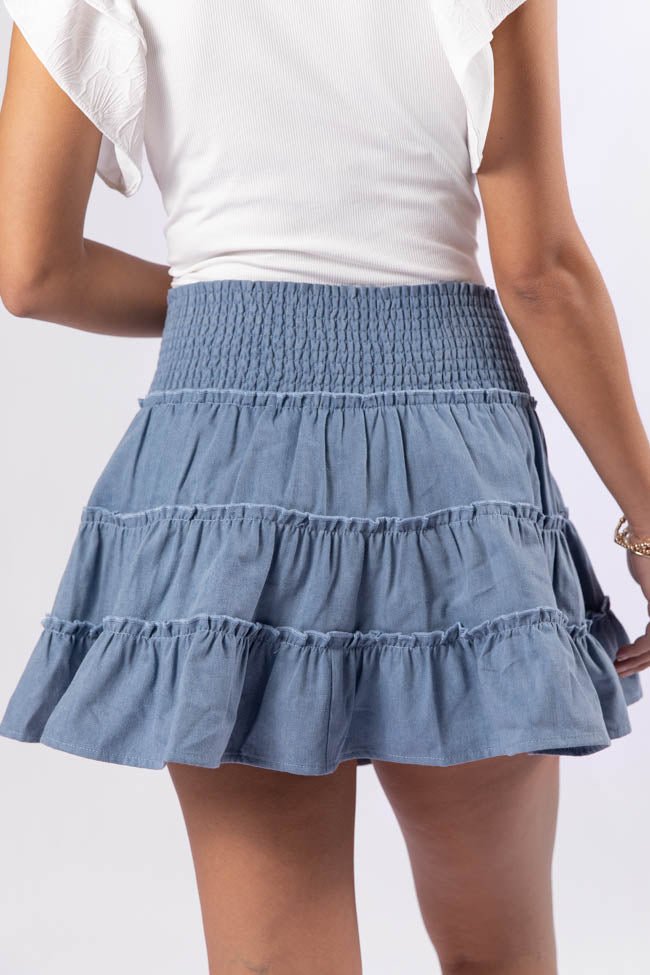 Through The Garden Medium Wash Chambray Mini Skort SALE - ShopLorca