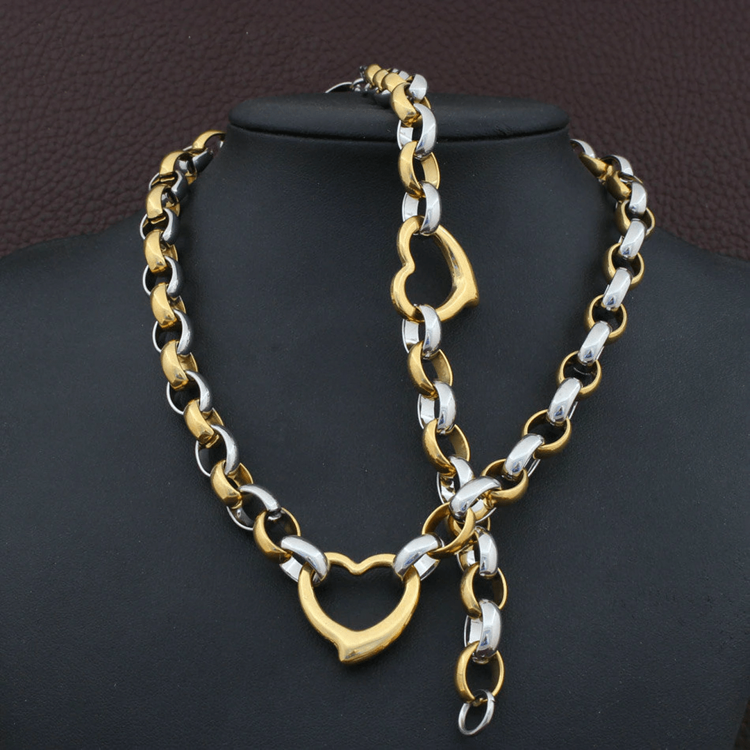 Two Tone Heart Pendant Jewelry Set - ShopLorca