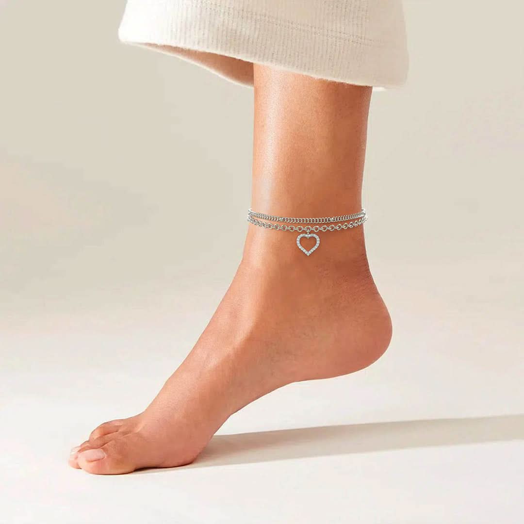 Vennis Double Layered Heart Anklet - ShopLorca